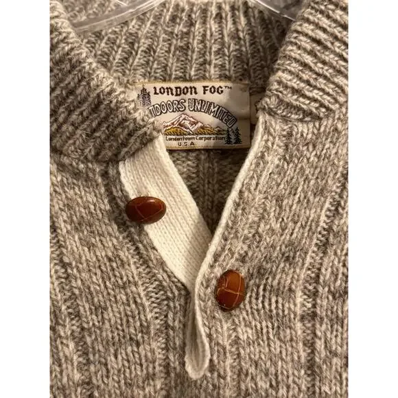 Vintage London Fog Outdoors Unlimited Chunky Sweater Sz M Tall Beige Wool Blend - Picture 3 of 7